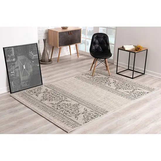 Ivory and Gray Ikat Non Skid Area Rug Photo 6
