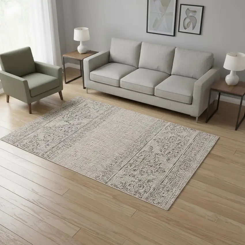 Ivory and Gray Ikat Non Skid Area Rug Photo 1