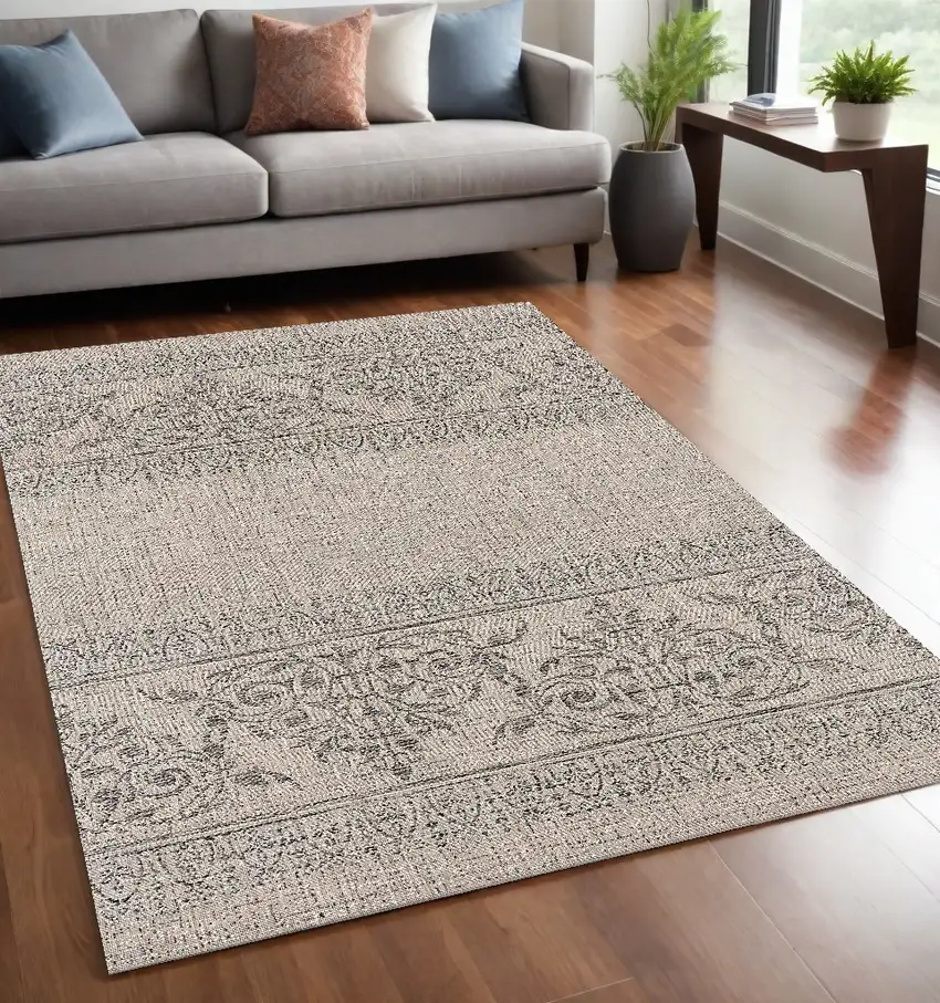 Ivory and Gray Ikat Non Skid Area Rug Photo 1