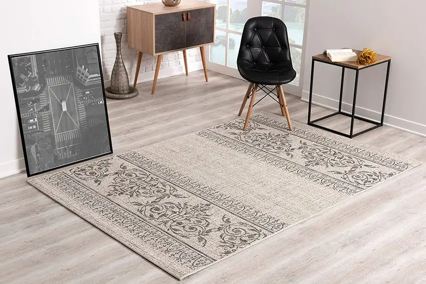 Ivory Distressed Scroll Pattern Area Rug Photo 4