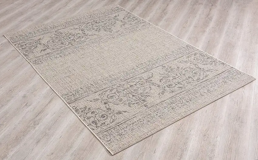 Ivory Distressed Scroll Pattern Area Rug Photo 8