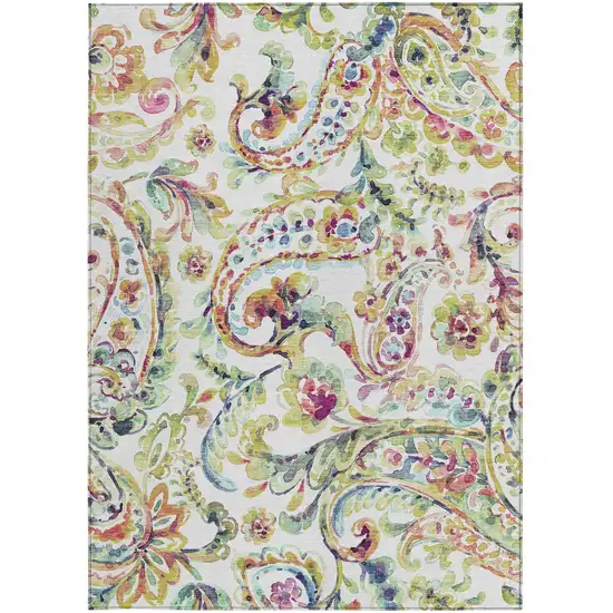 Ivory Fern Green And Artichoke Green Paisley Washable Indoor Outdoor Area Rug Photo 7