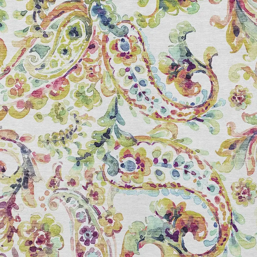 Ivory Fern Green And Artichoke Green Paisley Washable Indoor Outdoor Area Rug Photo 6