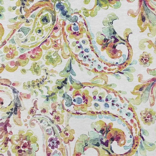 Ivory Fern Green And Artichoke Green Paisley Washable Indoor Outdoor Area Rug Photo 6