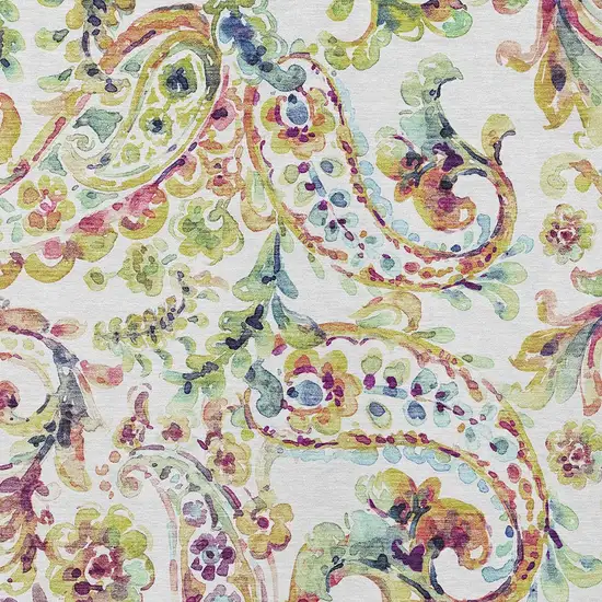 Ivory Fern Green And Artichoke Green Paisley Washable Indoor Outdoor Area Rug Photo 6