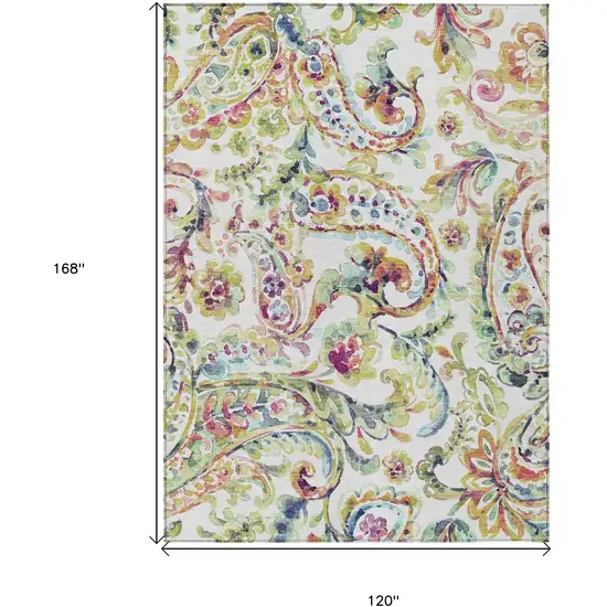 Ivory Fern Green And Artichoke Green Paisley Washable Indoor Outdoor Area Rug Photo 3
