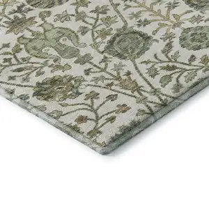 Photo of Ivory Fern Green And Beige Floral Washable Area Rug With UV Protection