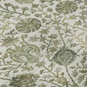 Photo of Ivory Fern Green And Beige Floral Washable Area Rug With UV Protection