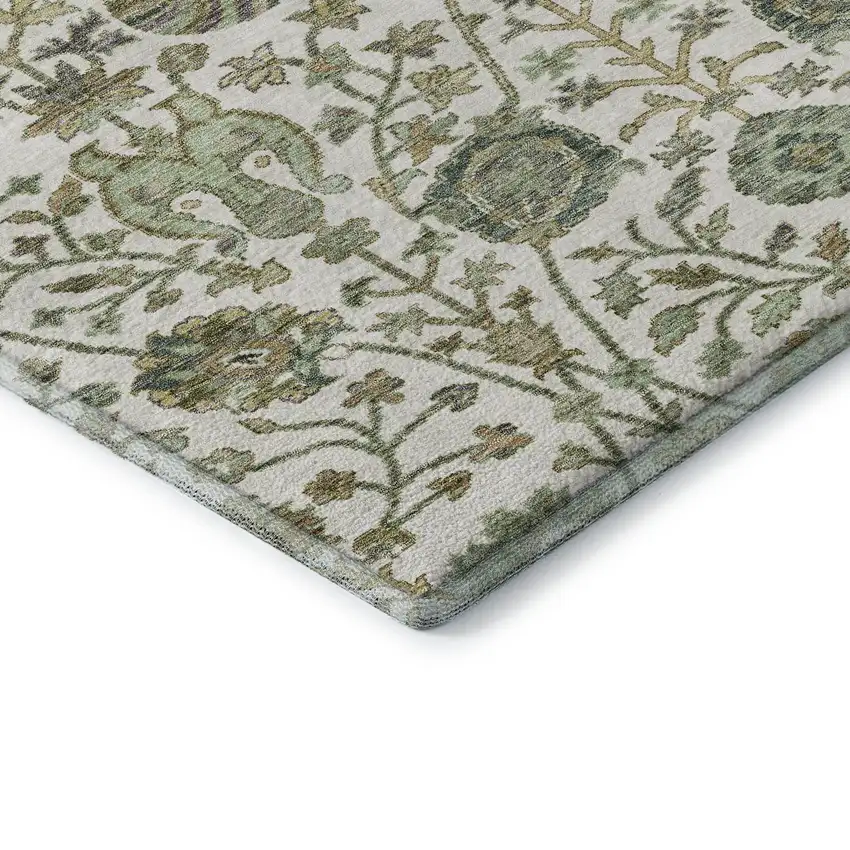 Ivory Fern Green And Beige Floral Washable Area Rug With UV Protection Photo 7