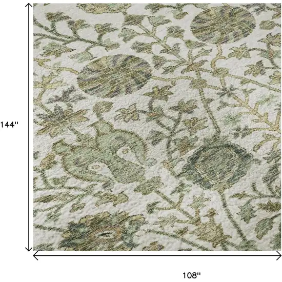 Ivory Fern Green And Beige Floral Washable Area Rug With UV Protection Photo 9