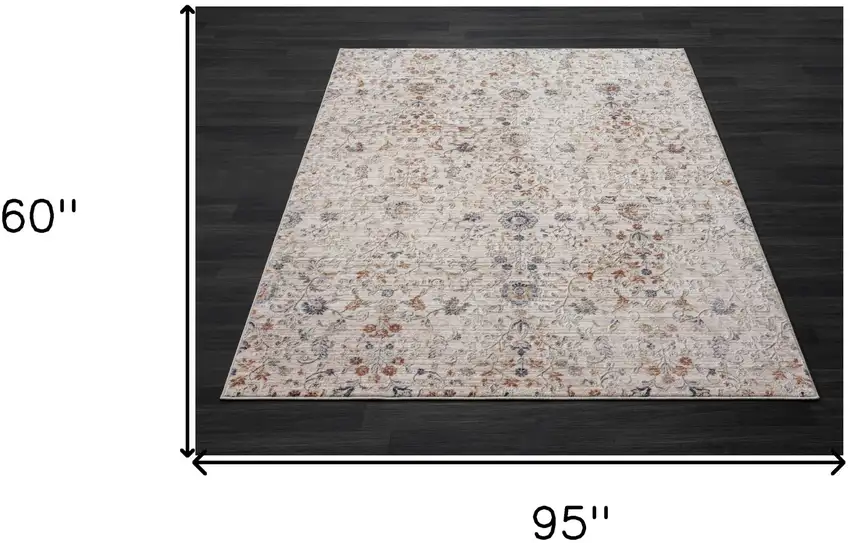 Ivory Floral Area Rug Photo 3