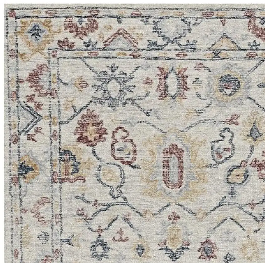 Ivory Gray And Red Wool Medallion Hand Tufted Distressed Area Rug Photo 3