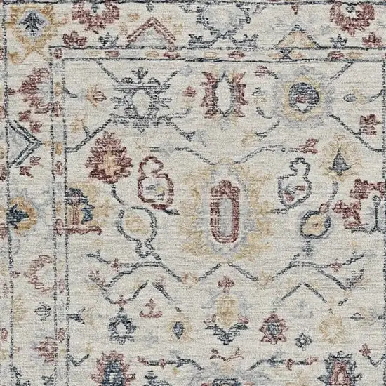 Ivory Floral Bordered Wool Indoor Area Rug Photo 6