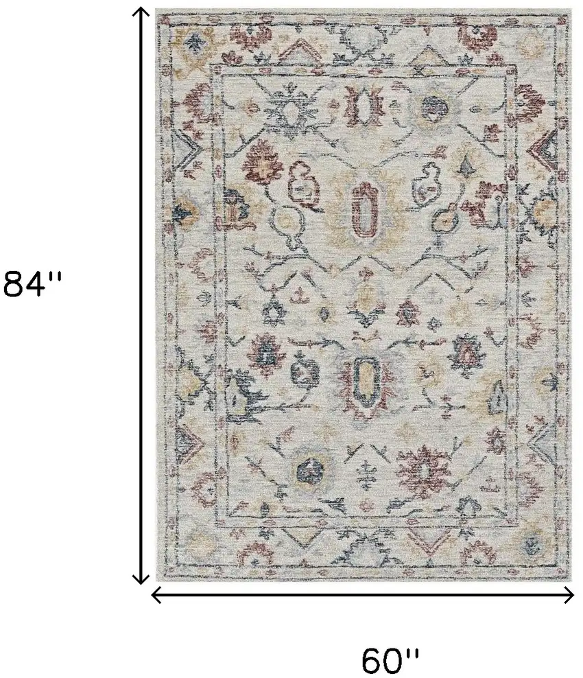 Ivory Floral Bordered Wool Indoor Area Rug Photo 3
