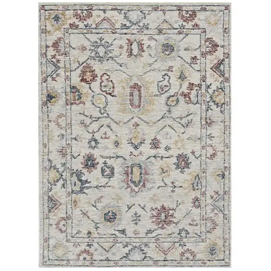 Ivory Gray And Red Wool Medallion Hand Tufted Distressed Area Rug Photo 1