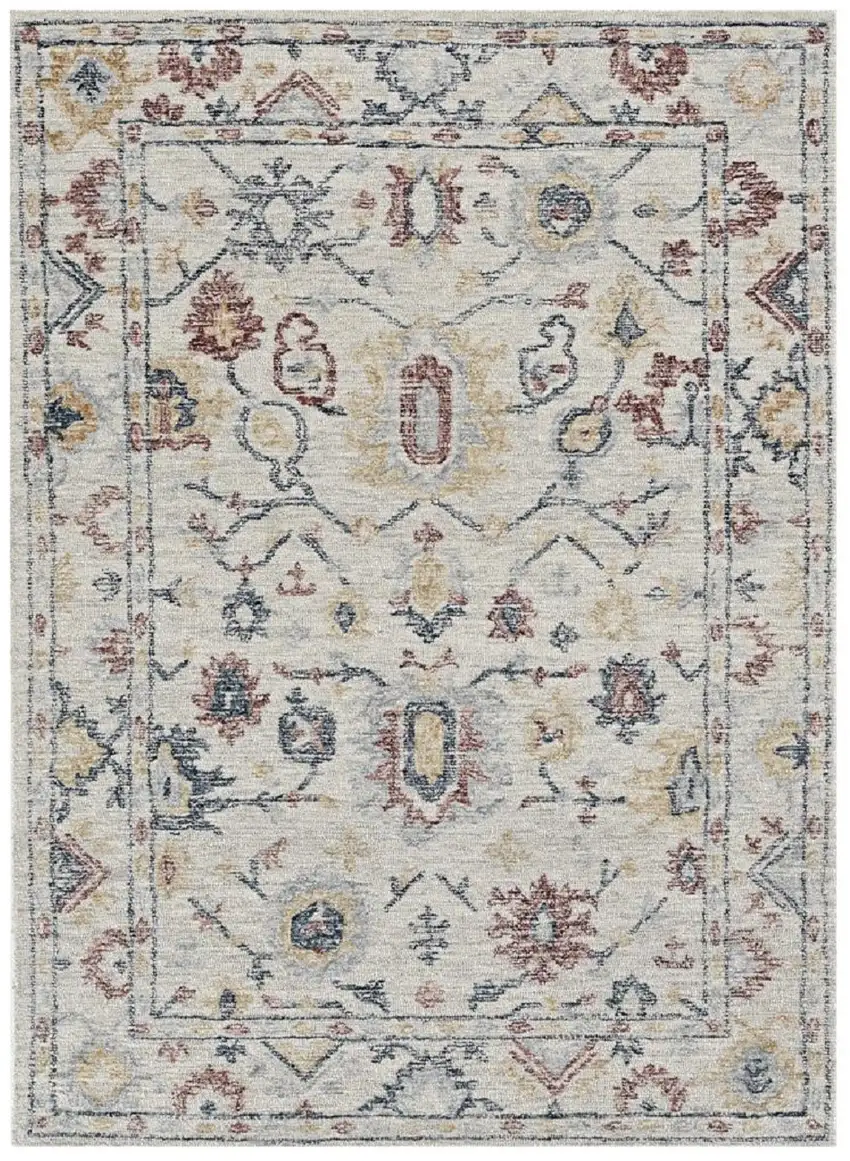 Ivory Gray And Red Wool Medallion Hand Tufted Distressed Area Rug Photo 1