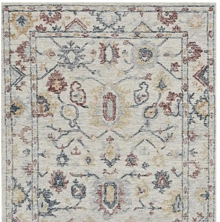 Ivory Gray And Red Wool Medallion Hand Tufted Distressed Area Rug Photo 4