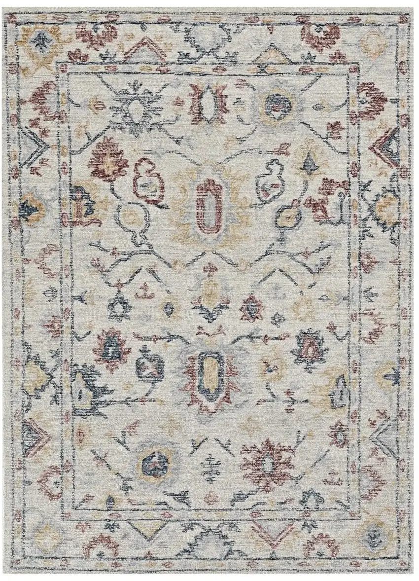 Ivory Floral Bordered Wool Indoor Area Rug Photo 2