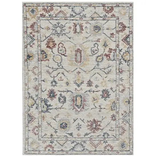 Ivory Floral Bordered Wool Indoor Area Rug Photo 2
