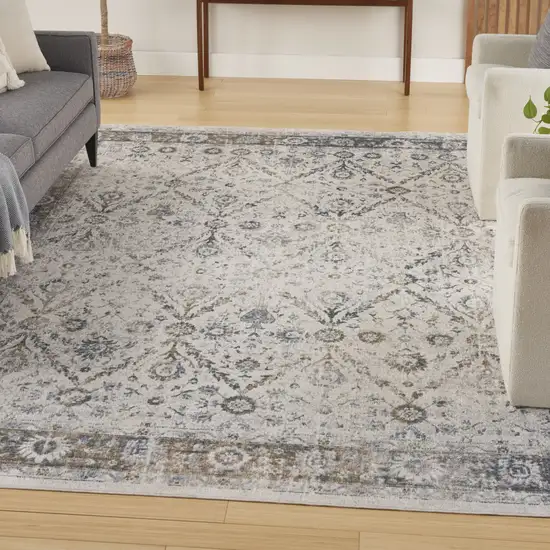 Ivory Floral Distressed Area Rug Photo 5