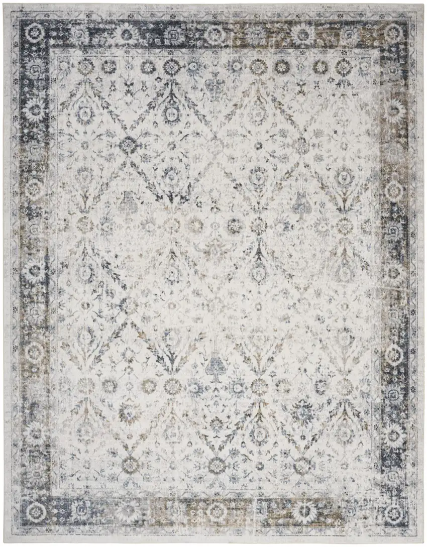 Ivory Floral Distressed Area Rug Photo 7