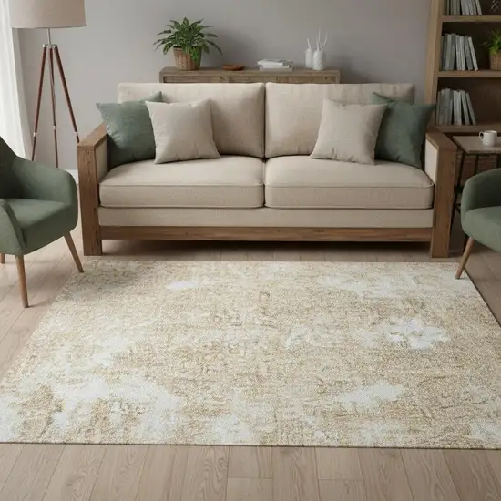 Ivory Floral Distressed Area Rug Photo 1