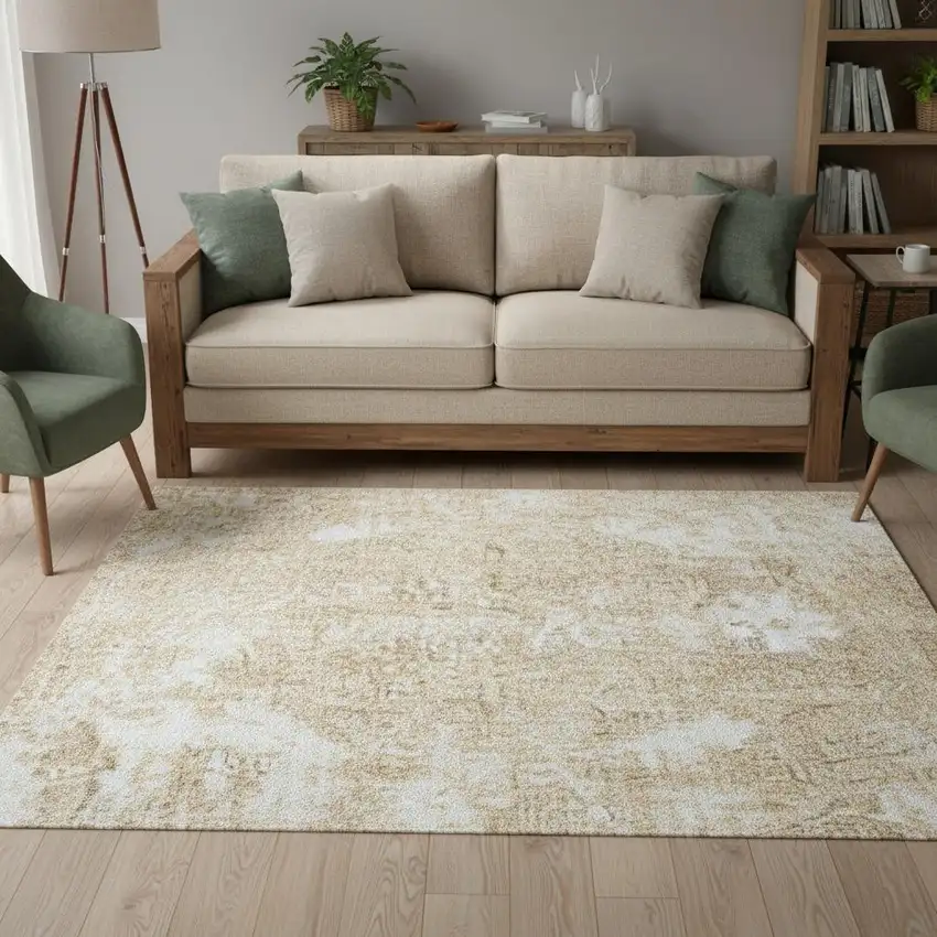 Ivory Floral Distressed Area Rug Photo 1
