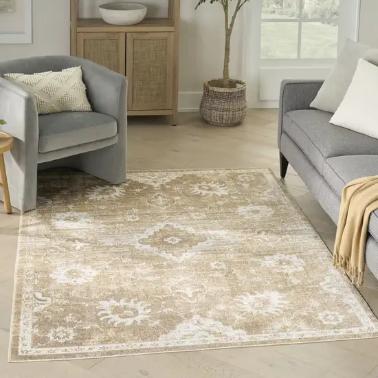 Ivory Floral Distressed Area Rug Photo 5