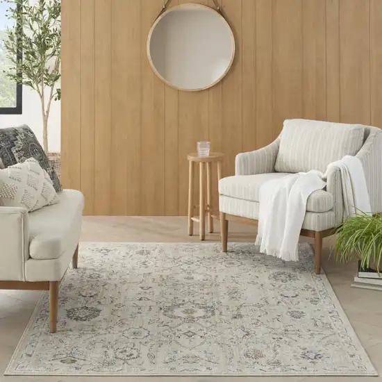 Ivory Floral Distressed Area Rug Photo 6