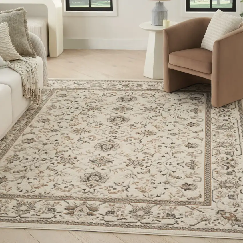 Ivory Floral Distressed Area Rug Photo 5