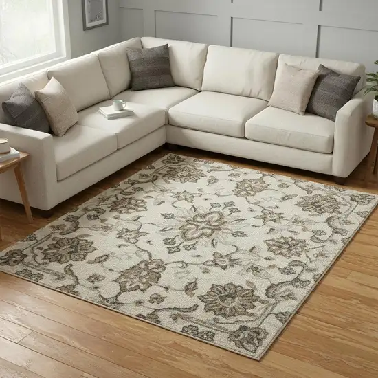 Ivory Floral Distressed Area Rug Photo 1