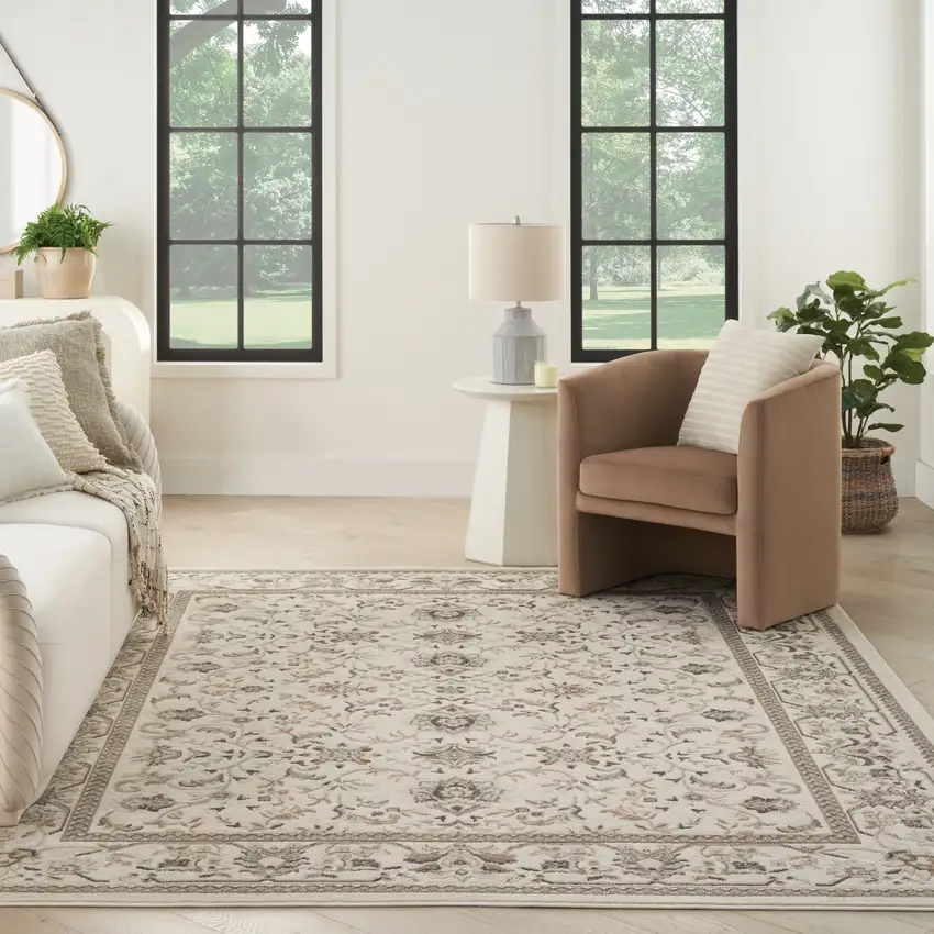Ivory Floral Distressed Area Rug Photo 6