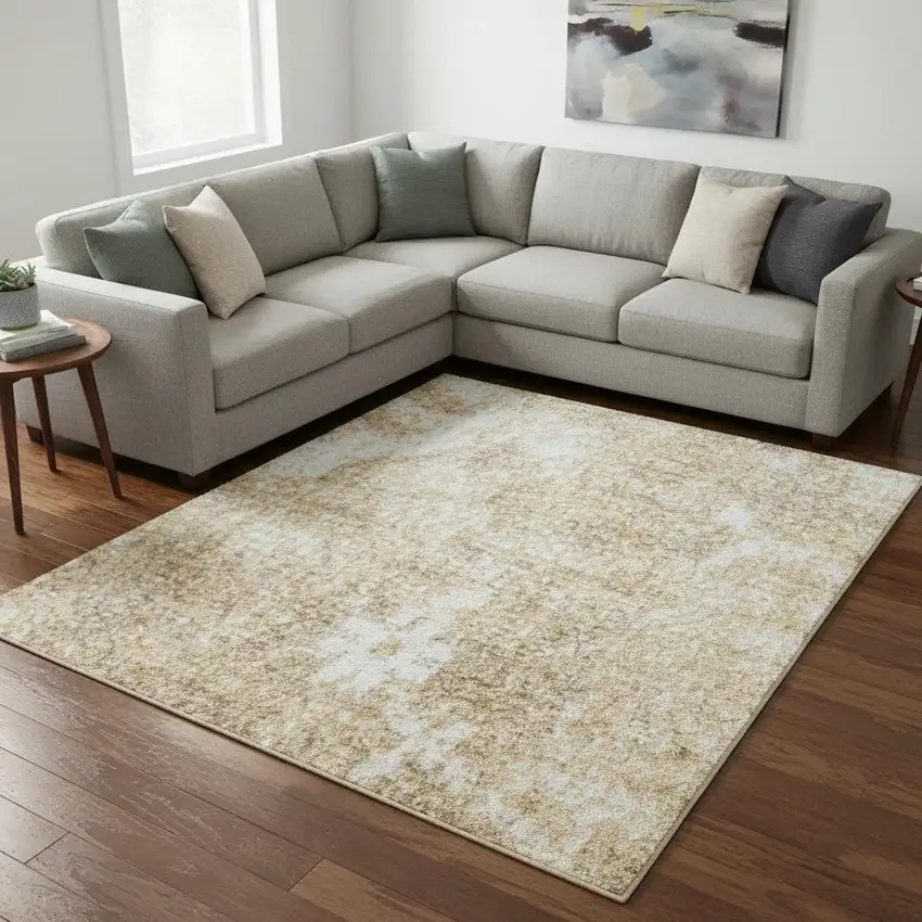 Ivory Floral Distressed Area Rug Photo 1