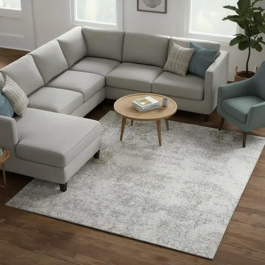 Ivory Floral Distressed Area Rug Photo 1