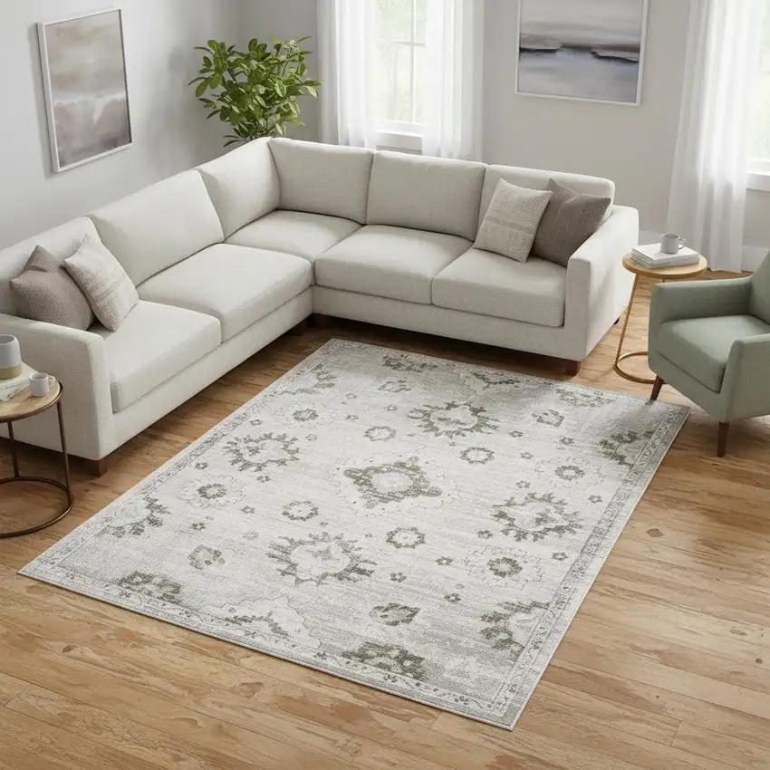 Ivory Floral Distressed Area Rug Photo 1