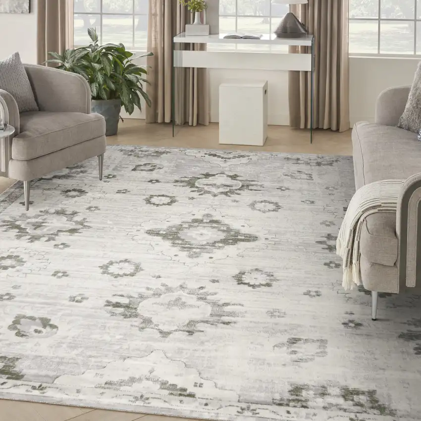 Ivory Floral Distressed Area Rug Photo 4