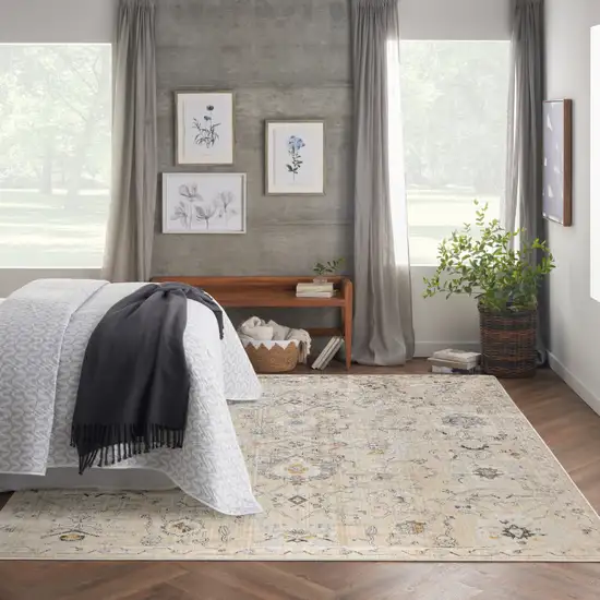 Ivory Floral Distressed Area Rug Photo 6