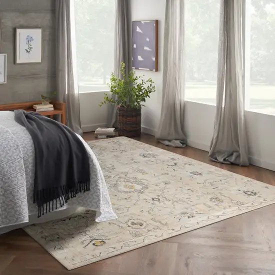 Ivory Floral Distressed Area Rug Photo 5