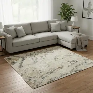Photo of Ivory Floral Distressed Area Rug
