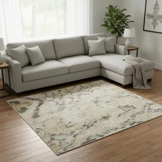 Ivory Floral Distressed Area Rug Photo 1