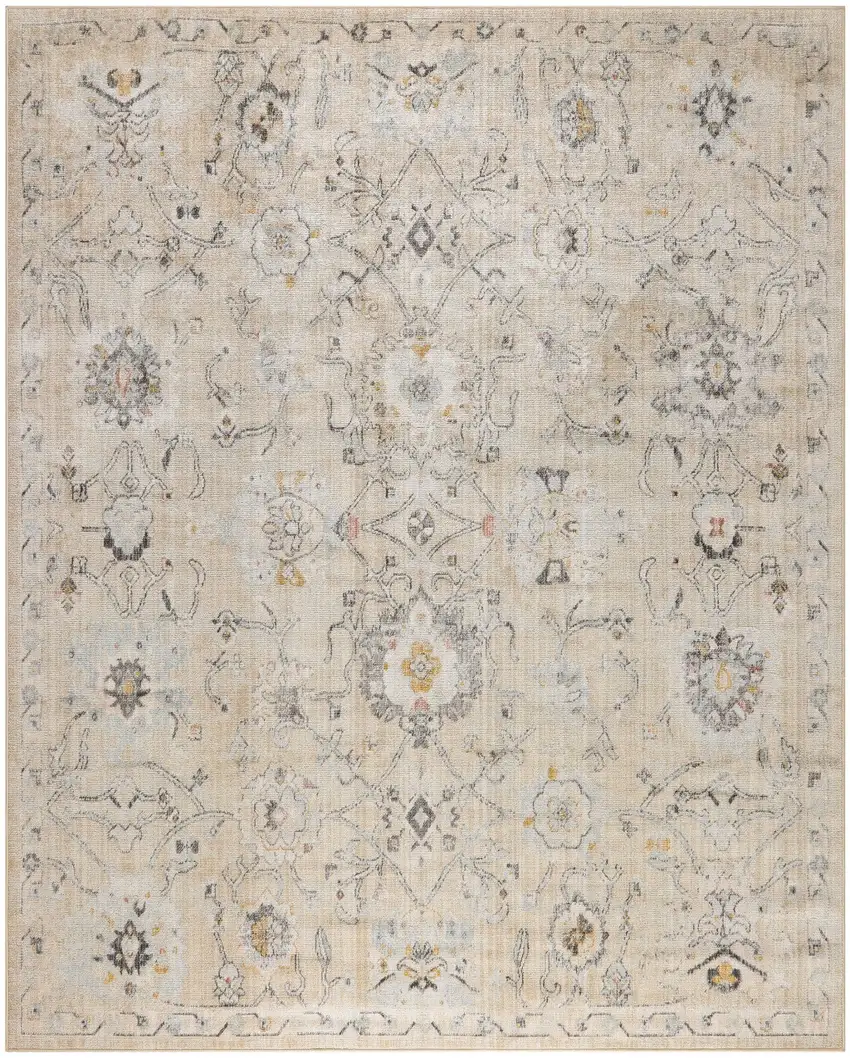 Ivory Floral Distressed Area Rug Photo 7