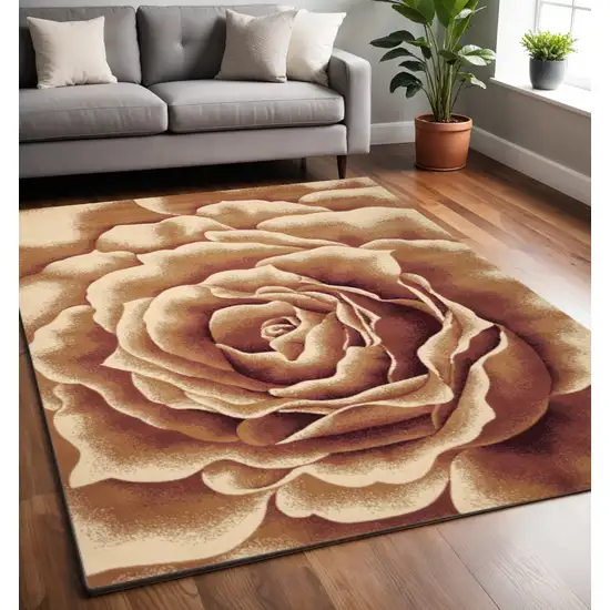 Ivory Brown And Red Floral Area Rug Photo 1