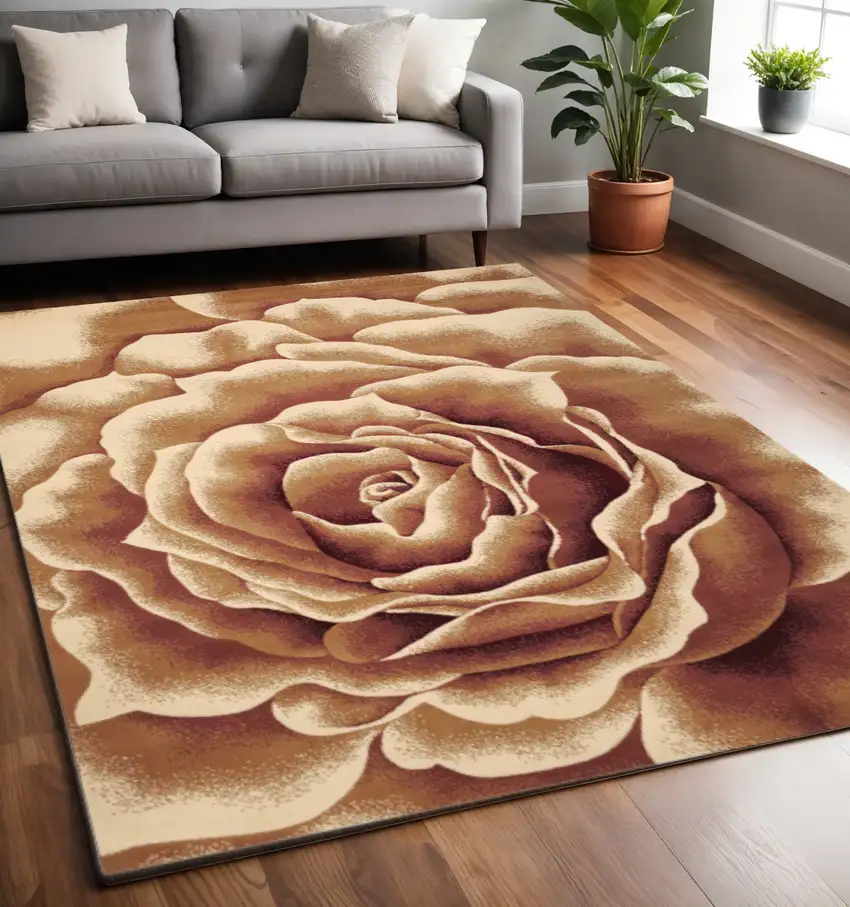Ivory Brown And Red Floral Area Rug Photo 1