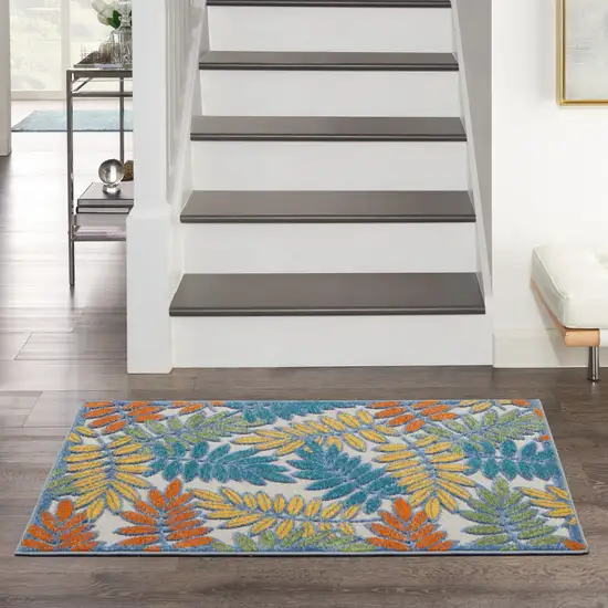 Ivory Floral Non Skid Indoor Outdoor Area Rug Photo 9