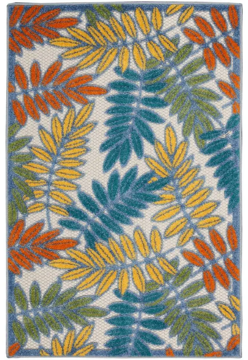 Ivory Floral Non Skid Indoor Outdoor Area Rug Photo 1