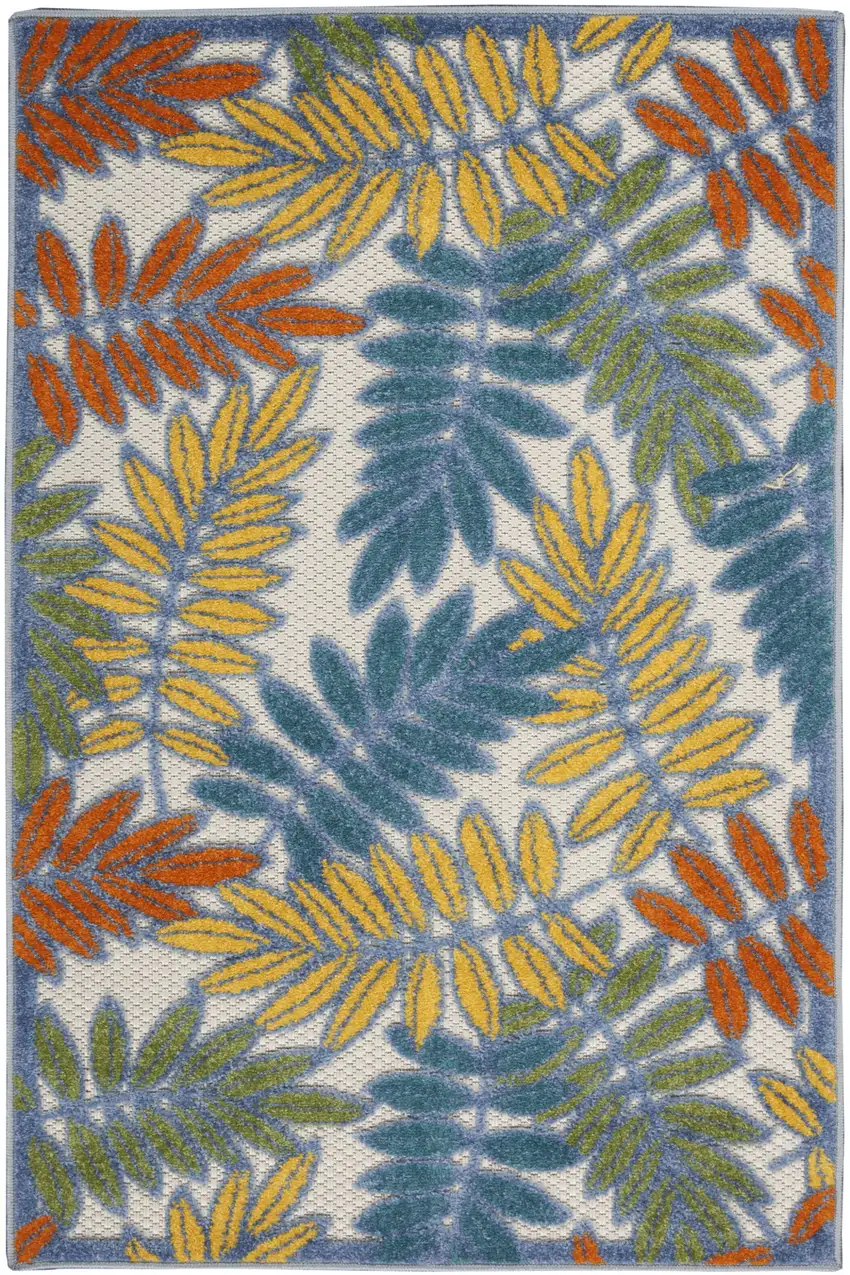 Ivory Floral Non Skid Indoor Outdoor Area Rug Photo 3