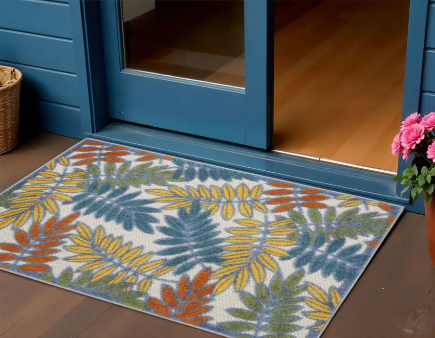 Ivory And Blue Indoor Outdoor Area Rug Photo 2