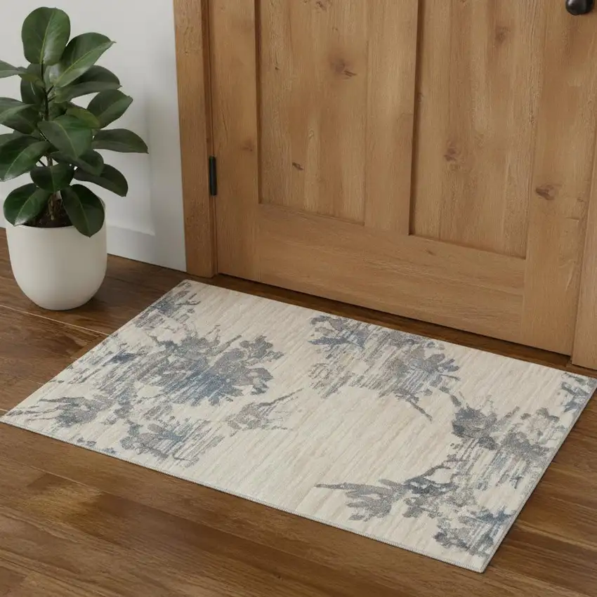 Ivory Floral Power Loom Area Rug Photo 1