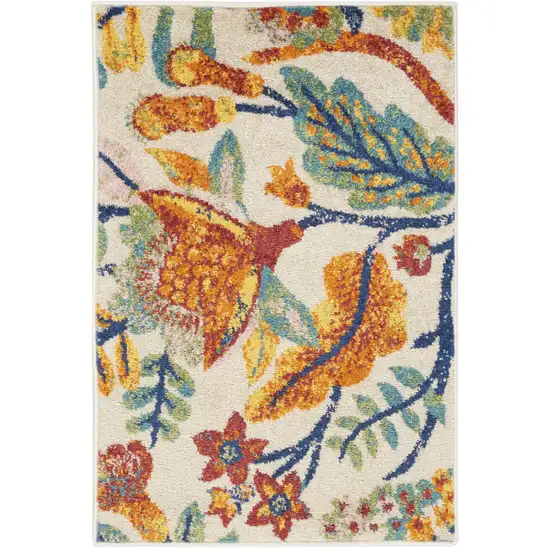 Ivory Floral Power Loom Area Rug Photo 6