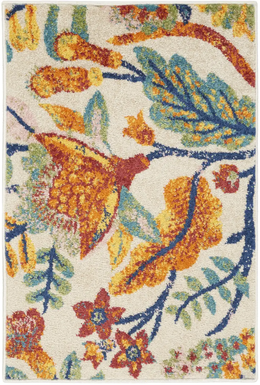 Ivory Floral Power Loom Area Rug Photo 6